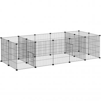 PawHut Enclos Modulable Petits Animaux Lapins Rongeurs Chiots 24 Panneaux Acier avec Portes Noir