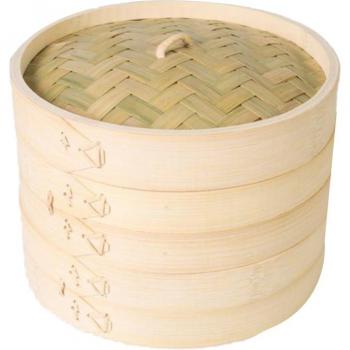 12 Zoll Bambus Dampfgarer, klassischer Dampfkorb, optimal für Dim Sum, Gemüse, Hähnchen und gedämpften Reis