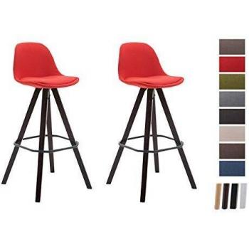 CLP Barhocker Set Franklin, 2er, rot, mit Fußstütze, Cappuccino Gestell