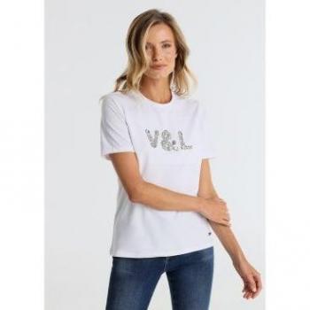 V&L Camiseta Blanca XXL para Mujer, Algodón y Logo Joya