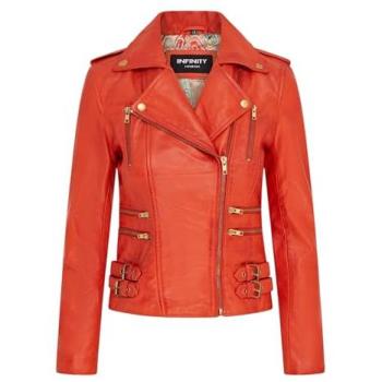 Brando Loddon Orange Leather Biker Jacket for Women – 24