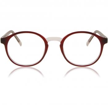 Montura Completa Redonda de Plástico Borgoña con Lentes Recetadas para Hombre