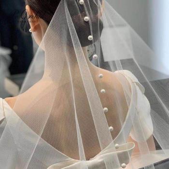 Velo de Novia de Estilo Coreano, Largo 2M, con Peine y Perlas