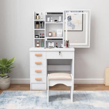 Coiffeuse avec miroir à LED et tabouret Caroline