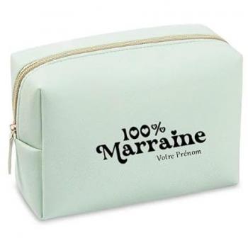 Trousse de toilette verte sur-mesure avec marraine personnalisée