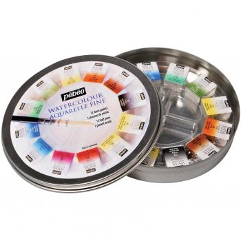 PEBEO Aquarelle Pébéo 1 pinceau aquarelle boîte en métal ronde 12 demi-godets