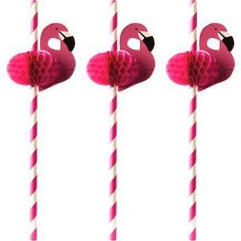 50 Trinkhalme, Papier Ø 6 mm · 20 cm pink Flamingo