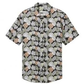 Tom Tailor Herren Kurzarmhemd Slim Fit Schwarz Multicolor Bluse