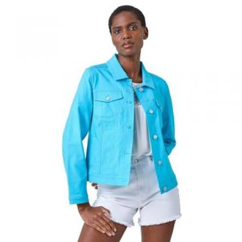 Turquoise Stretchy Denim Jacket for Women