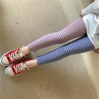 Pantalones Elásticos Primavera 2022 con Rayas Rosa-Morado