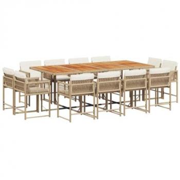 Polish Rattan 13‑Piece Patio Set in Beige with Cushions