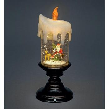 25cm Dual Power LED Water Spinner Candlestick with Santa Scene