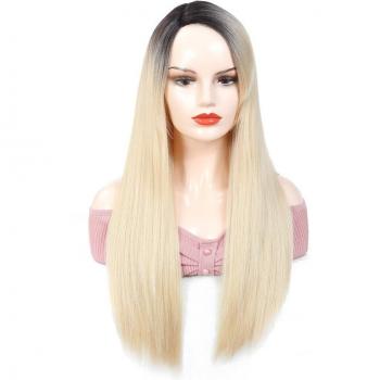 Long Straight Black Synthetic Wig with Lace Part