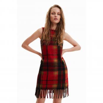 Red Checked Dress with Round Neckline