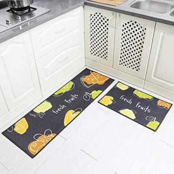 Carvapet Tapis de Bain Antidérapant Lavable en Machine Fruits Gris