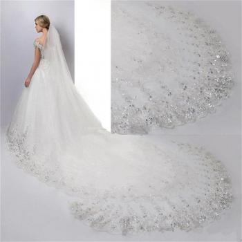 Lace Applique Bridal Veil with Comb