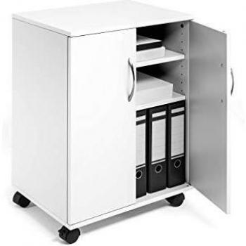 Durable Office Storage Trolley with Closing Doors in White