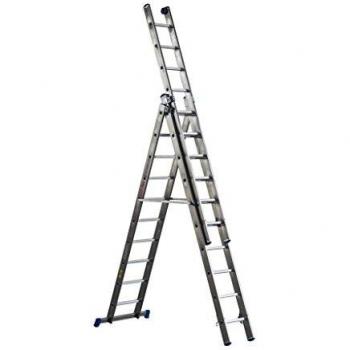 Scala a pioli in alluminio per uso professionale, 3 sezioni e 12 pioli, con altezza massima di 3,60 m