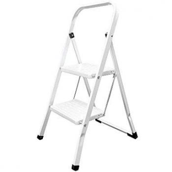 Escalera Doméstica Acero 2 Peldaños Blanca Uso Doméstico PVC Antideslizante
