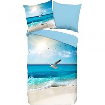 Wendebettwäsche GOOD MORNING Sealife Bettwäsche Gr. B/L: 135 cm x 200 cm, 1 St., 1 St., Renforcé, B/L: 80 cm x 80 cm, bunt (multi) 100% Baumwolle, 135x200, Reißverschluss, Wendeoptik, Strand Meer, Blau