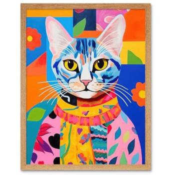 Caftan‑Clad Cat: Bold Colorful Folk Painting