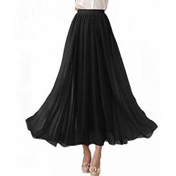 Sommer‑Maxi‑Rock Laorchid – elastischer Bund, lange Plissee, M, Schwarz