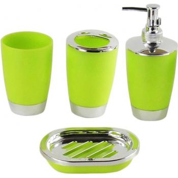 4-Piece Plastic Bathroom Accessories Set with Shampoo Bottle, Gargle Cup, Toothbrush Holder, and Soap Dish