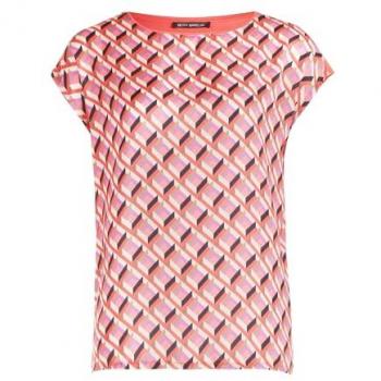 Betty Barclay Damen Blusenshirt mit grafischem Muster, Kurzarm, Größe 48, Rot-Beige