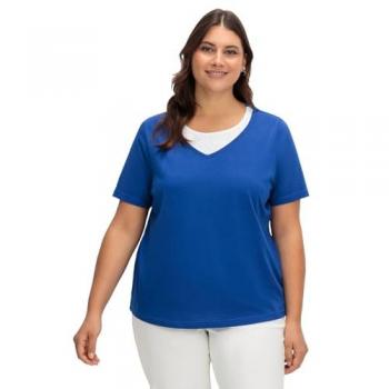 Sheego Damen Kurzarmshirt in Layeroptik, royalblau, Gr. 52