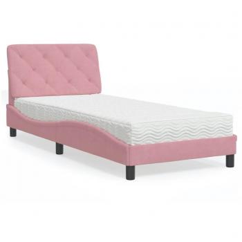 Letto 80x200 cm in Velluto Rosa con Materasso