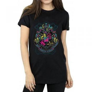 Maglietta Boyfriend Cotone Stemma Hogwarts Donna L Bianca