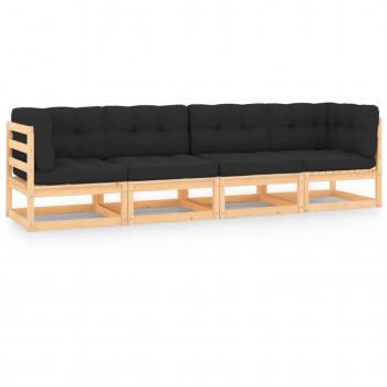 4 pz Set Divani da Giardino, Salotti da Giardino con Cuscini Legno Massello di Pino