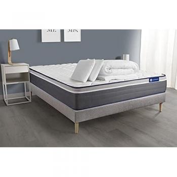 Pack Prêt A Dormir Matelas Actiflex Plus 160x200 Ressorts Ensaches+Memoire De Forme + Sommier Kit Gris + 2 Oreillers+Couette