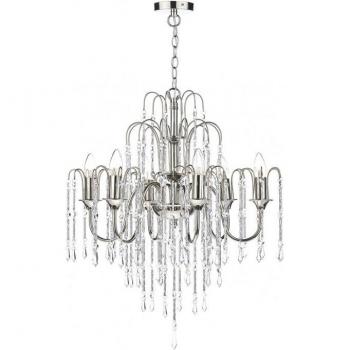 Dar Daniella 6‑Light Dual Swing Chandrie, Polished Nickel & Glass