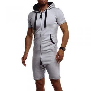 Leif Nelson Herren Schlafanzug‑Jumpsuit Kurzarm, Größe XXL