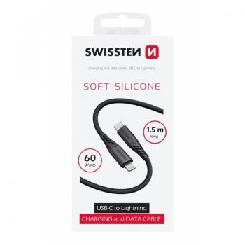 Cable de Datos 1.5m USB-C a Lightning 60W Silicona Negra