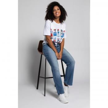 Jeans Ulla Popken Mandy, effetto distressed, cinque tasche, taglio ampio, Blu, Taglia 58L, Cotone