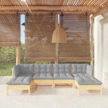 VidaXL Juego de muebles de jardín 6 pzas y cojines de madera de pino gris