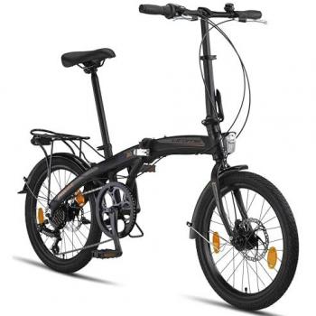 Phoenix 2D – Vélo Pliant 20 Aluminium, Noir-Orange, Frein à Disque