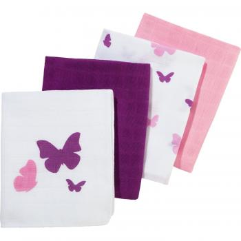 Baby‑Spucktücher Set – 4 Stück, 80 × 80 cm, rosa Schmetterling