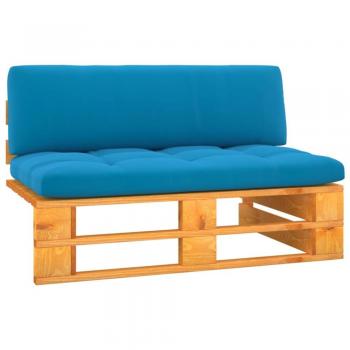 Salon extérieur canapé central en palettes de bois pin, teinte marron miel, traitement résistant