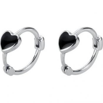 LIVVY Silver Color Black Round Heart‑Shape Earrings – Trendy Female Simple Jewelry