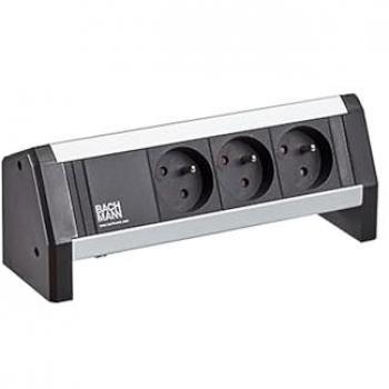 Bachmann Ciabatta Multipresa Scrivania 1 – 3 Prese AC Interno Tipo E Alluminio Plastica Nero Sil (3x, 2Cee-7/5, 1C
