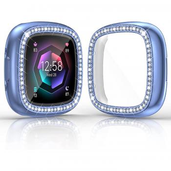 Bumper Protector Dual azul con Diamantes para Fitbit Versa 4 / Sense 2