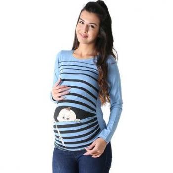 M.M.C. Schwangerschaftshose? (no) – Umstandslangarmshirt „Baby Flucht“ – Babyblau