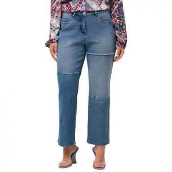 Ulla Popken Damen Jeans Mandy, Patchlook, weites Bein, Größe 42, blau