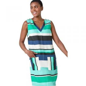Striped Green Shift Dress – Roman Cotton Blend (UK 12)
