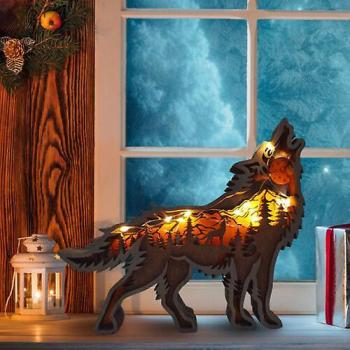 Escultura Luminosa de Lobo Natural