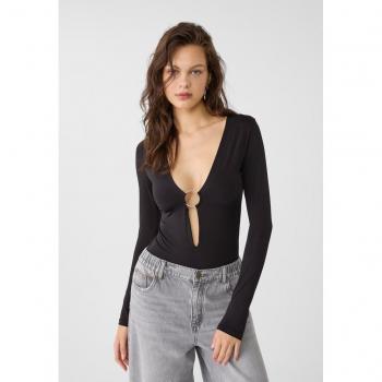 Stradivarius Body in Schwarz mit langen Ärmeln und Ring XL