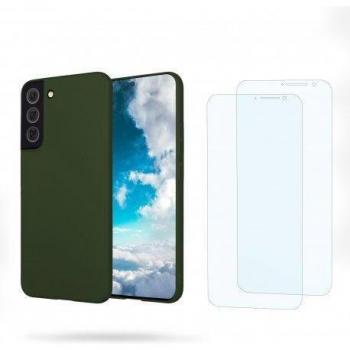 Protection totale Galaxy S22 5G : coque verte silicone et double vitre